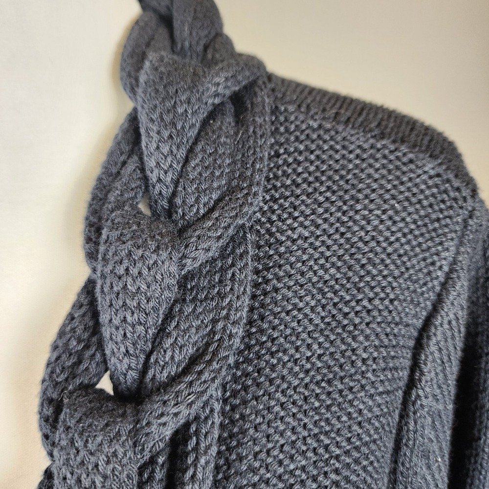 Pure Handknit Long Cardigan Sweater Womens L XL Navy Braided Trim Office Casual - Picture 4 of 10
